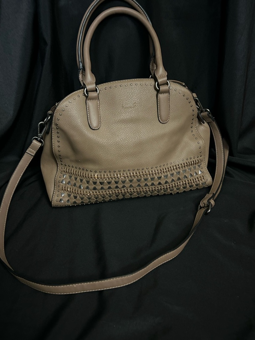 Mona B. Women's Taupe Studded Satchel Shoulder Bag Purse